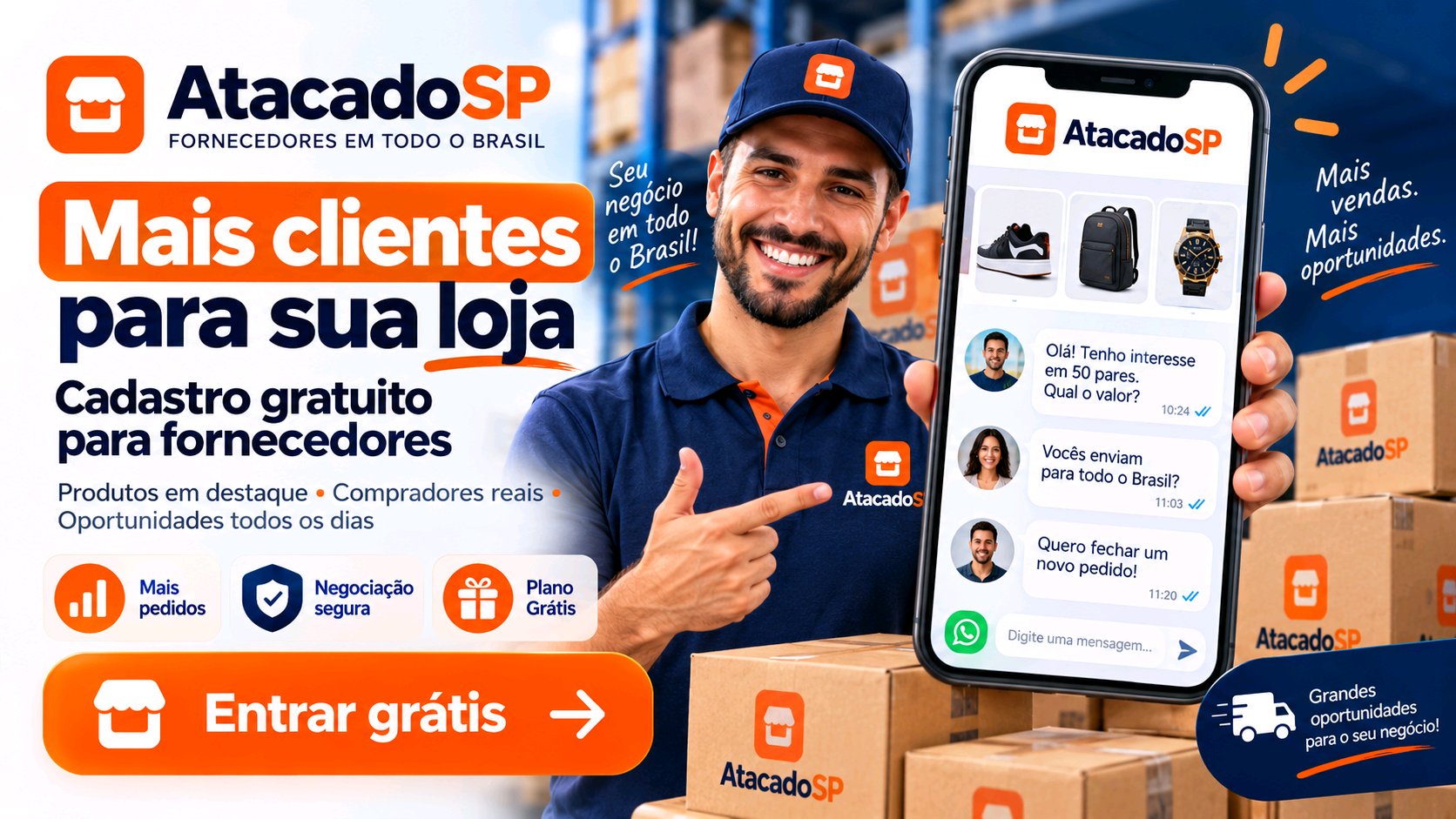 Mais clientes para sua loja — AtacadoSP
