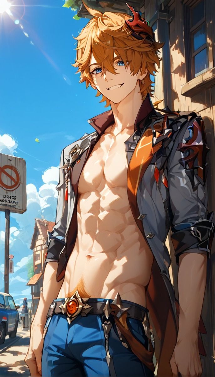 Mafia boss with orange hair in urban setting
