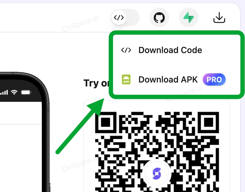 Navigate to download options in OnSpace AI