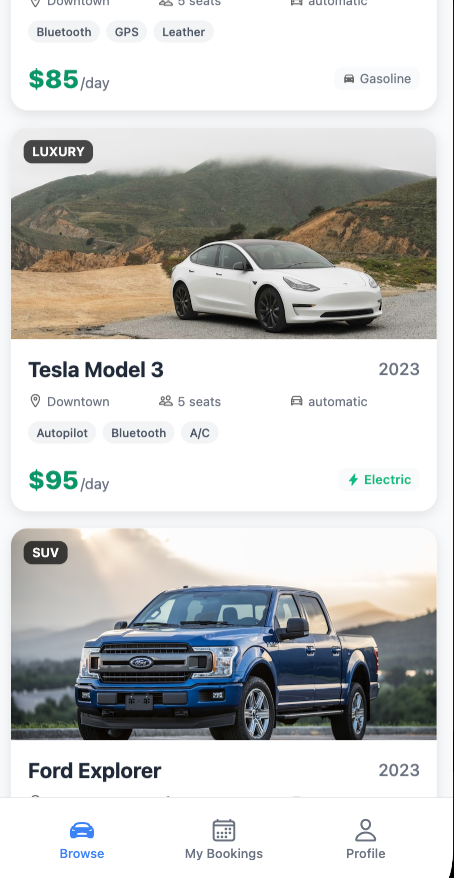 OnSpace AI Car Rental App Demo - Full-stack application with user authentication