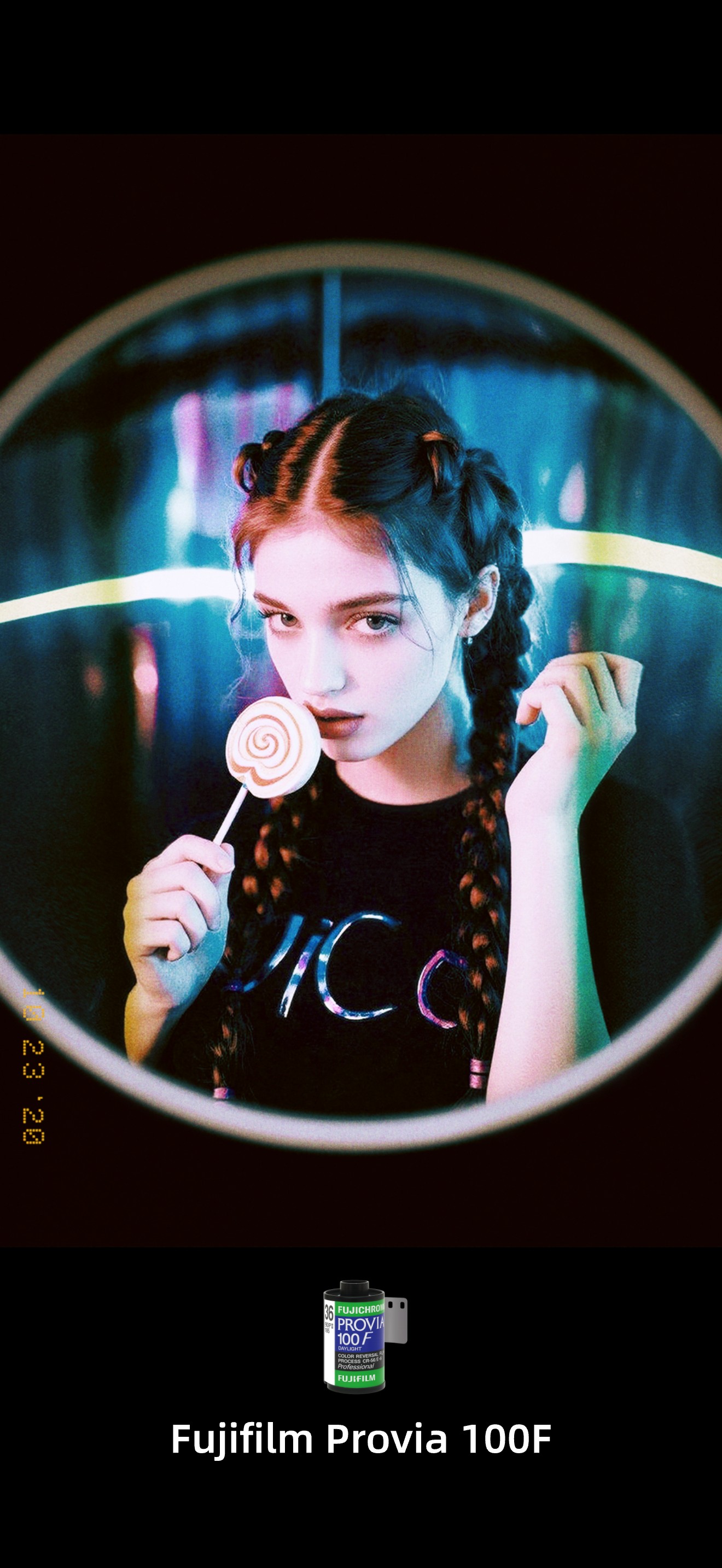 Fujifilm Provia 100F - Vibrant portrait with colorful lighting effects