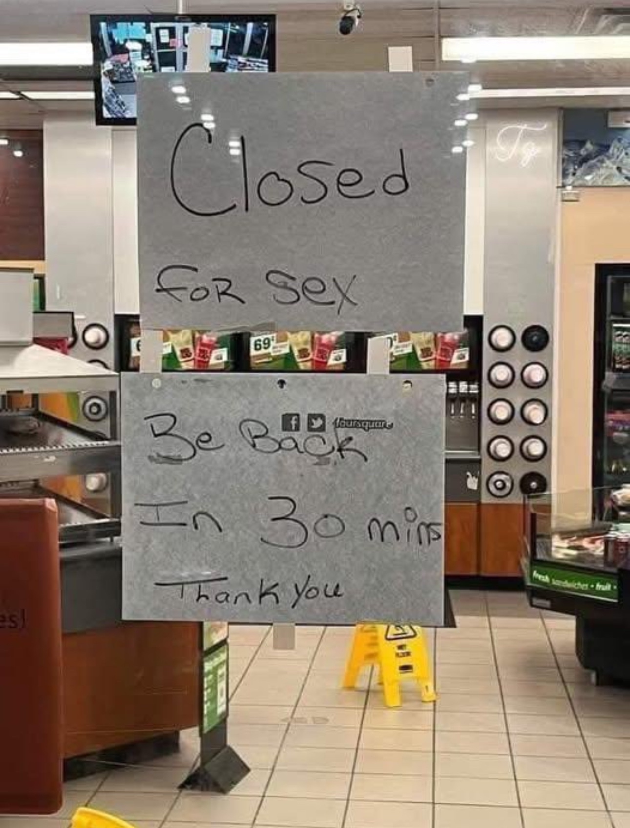 Closed for sex, be back in 30 mins sign