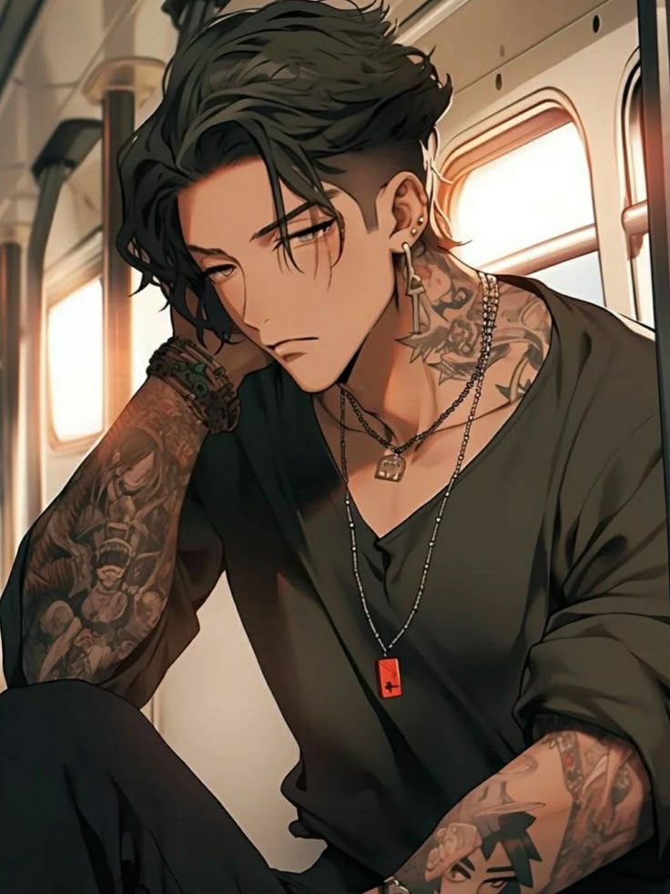 Mafia boss with dark hair on train