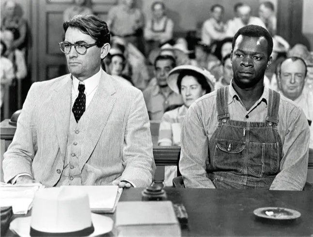 Gregory Peck as Atticus Finch and Tom Robinson in the famous courtroom scene