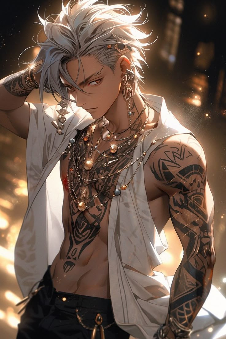 Mafia boss with white hair and jewelry