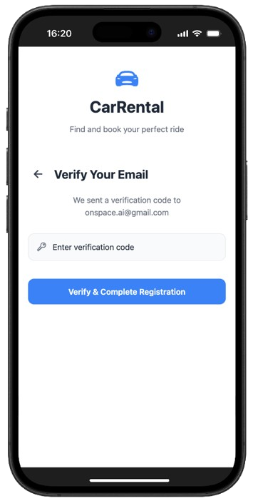 Email Verification Screen - OnSpace AI user authentication flow