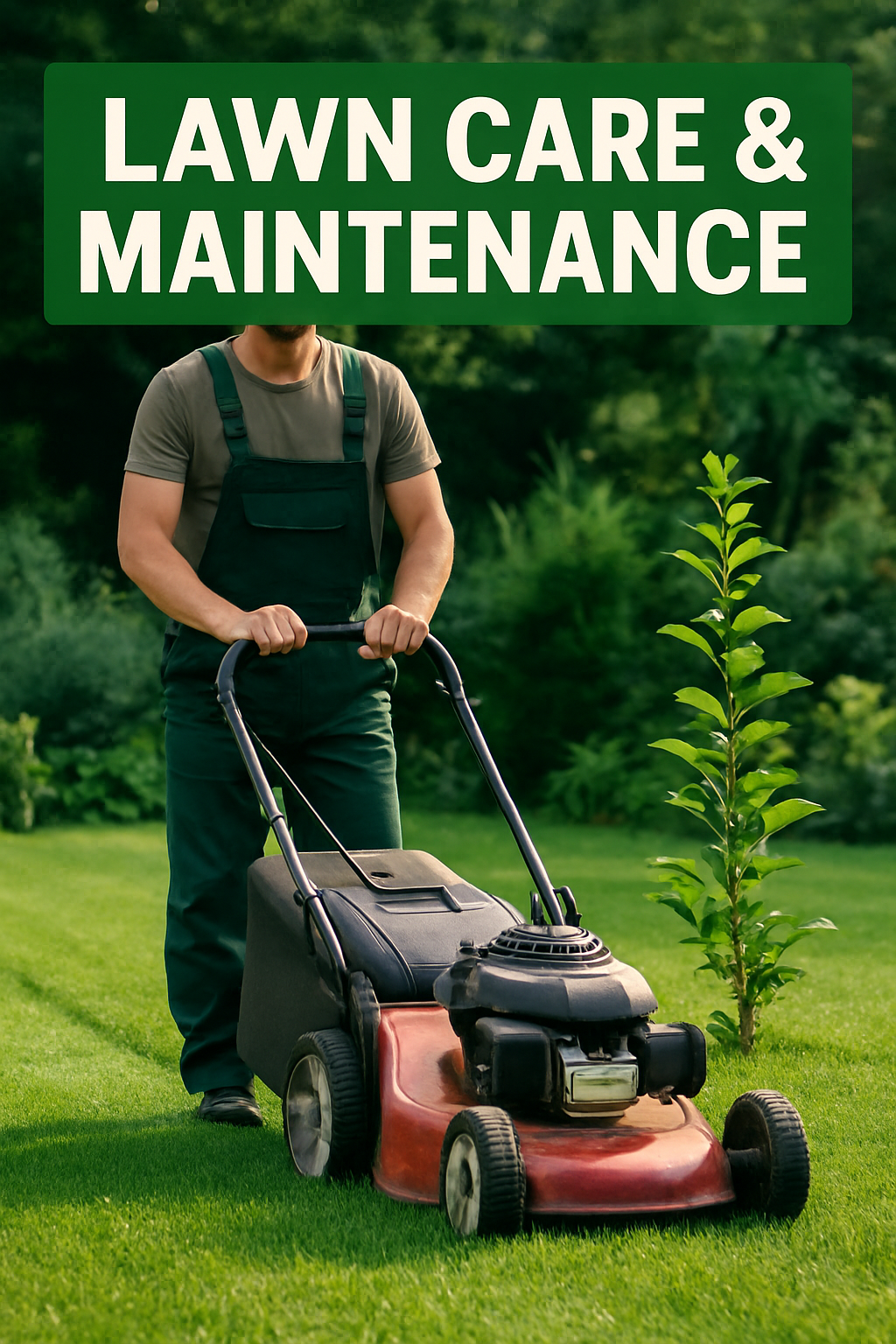 Professional landscaper mowing lawn with equipment