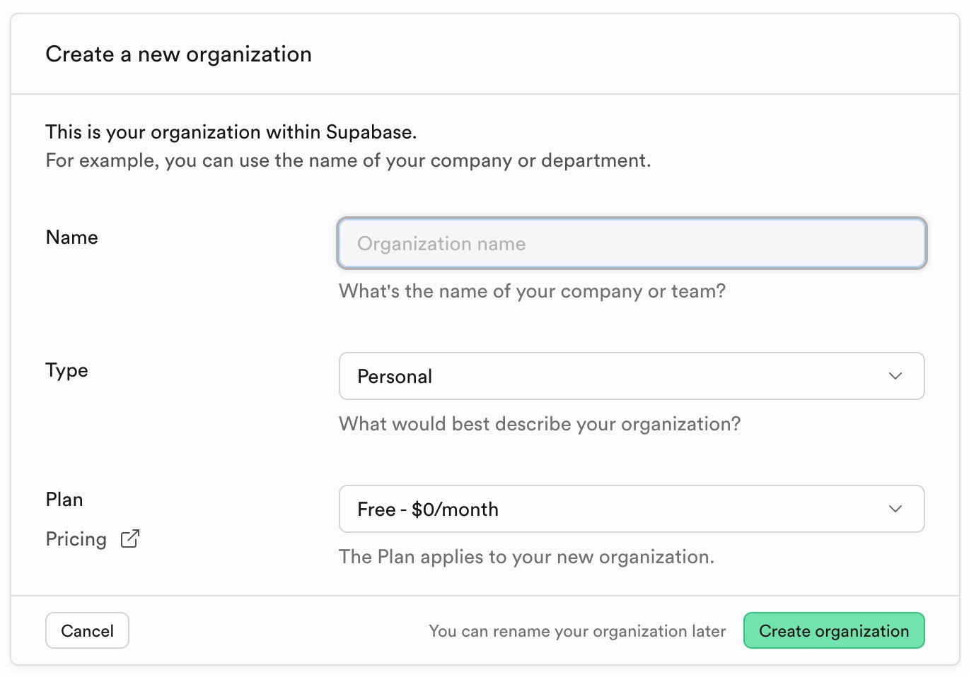 Create Organization