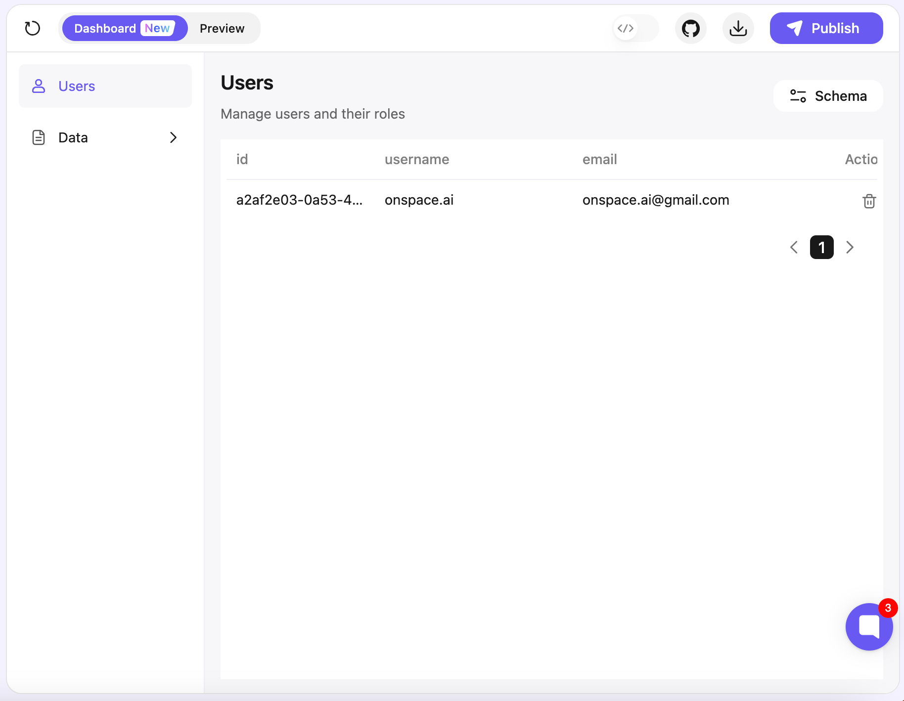 OnSpace Dashboard - Users Management Interface