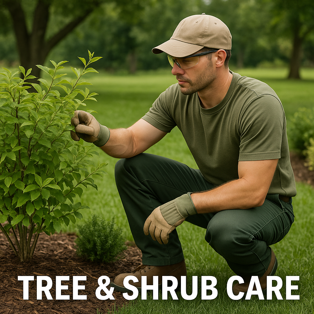 Professional examining and caring for tree and shrub health