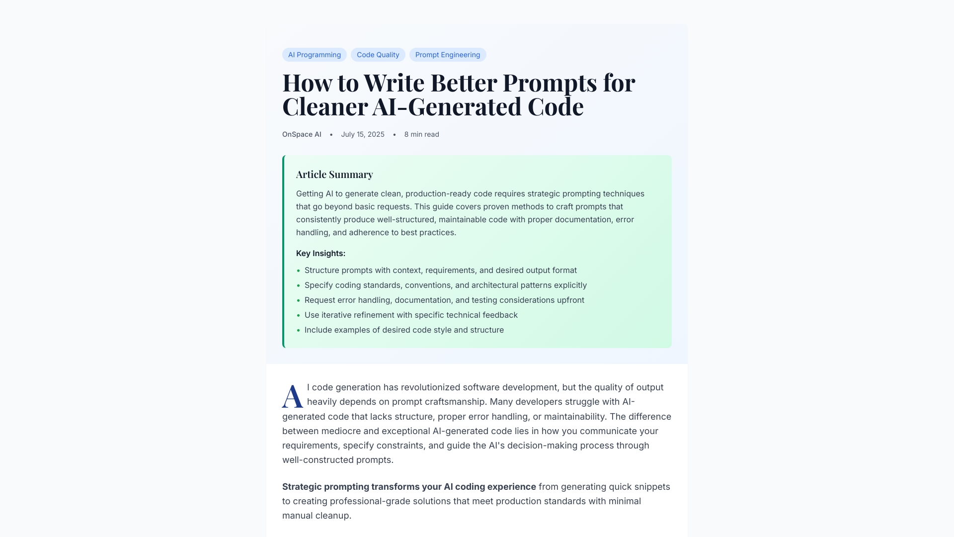 How to Write Better Prompts for Cleaner AI-Generated Code | OnSpace AI