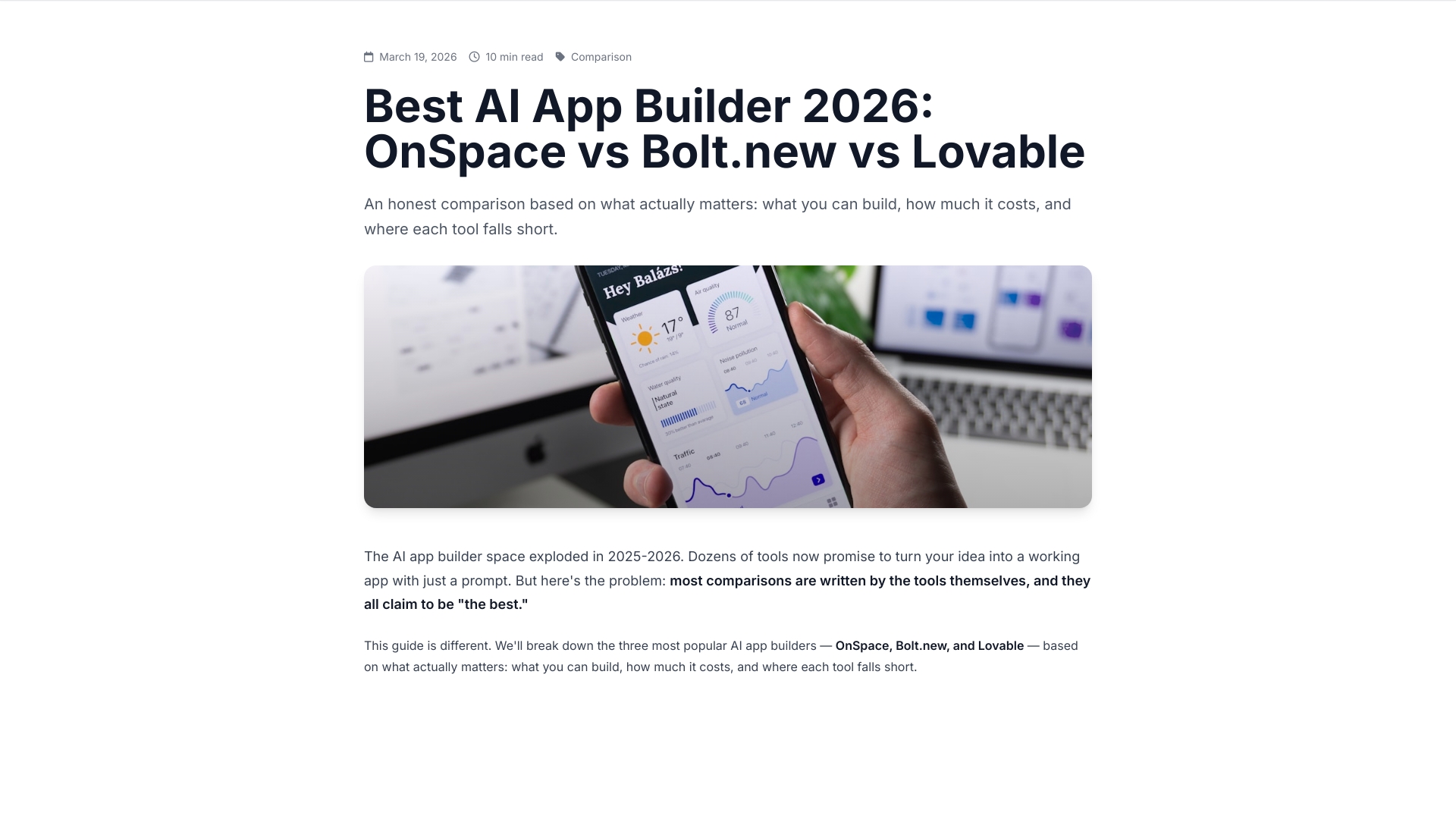 Best AI App Builder 2026: OnSpace vs Bolt.new vs Lovable - Complete