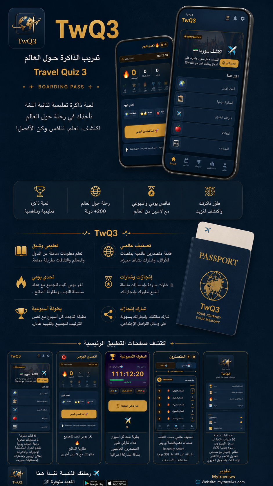 TwQ3 تطبيق لعبة ذاكرة تعليمية للسفر حول العالم – شاشات التطبيق