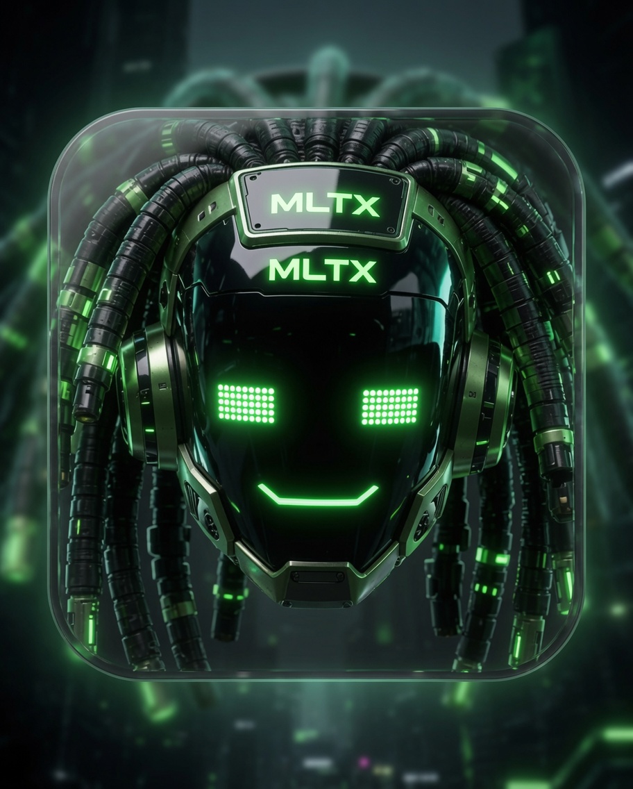 MOCK AI — cyberpunk street knowledge robot with neon green glowing eyes and tech dreadlocks