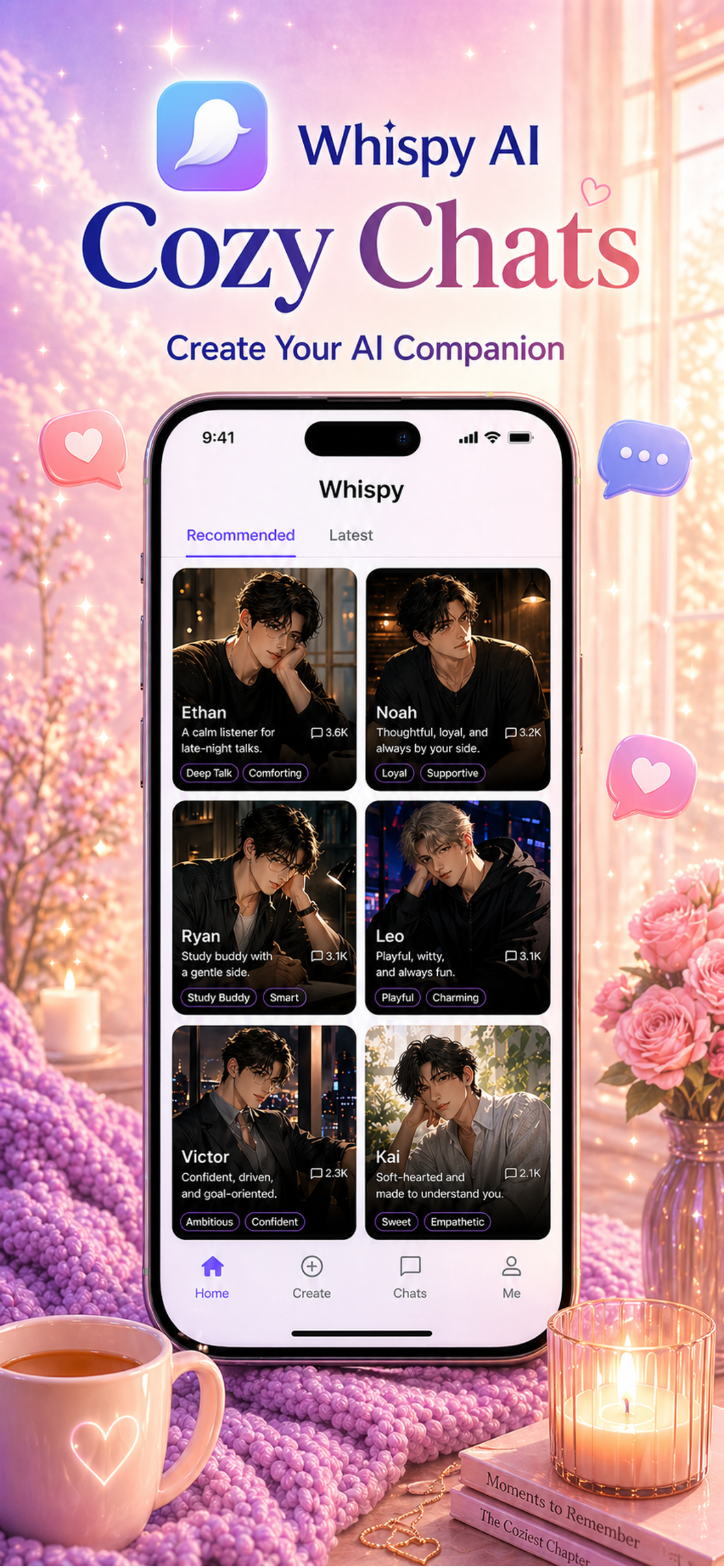 Whispy AI – Cozy Chats home screen