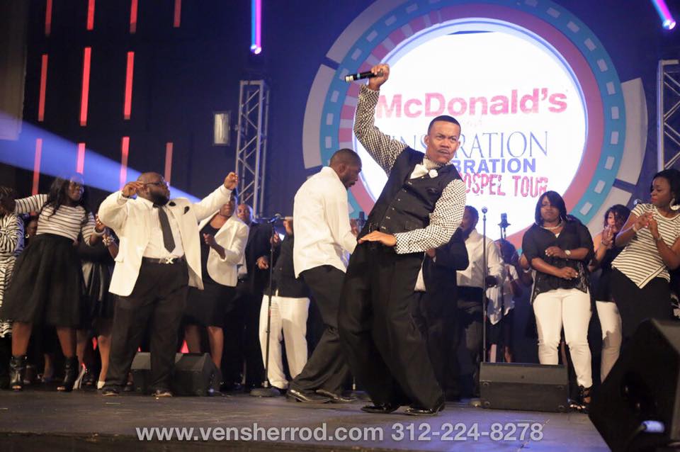 McDonald's Inspiration Celebration Gospel Tour — live stage performance with gospel artist and choir under dynamic lighting