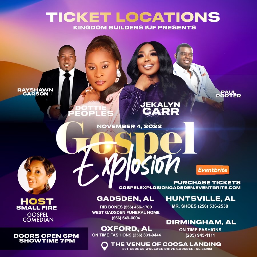 Gospel Explosion — Kingdom Builders IUF presents Dottie Peoples, Jekalyn Carr, Rayshawn Carson and Paul Porter, November 4 2022