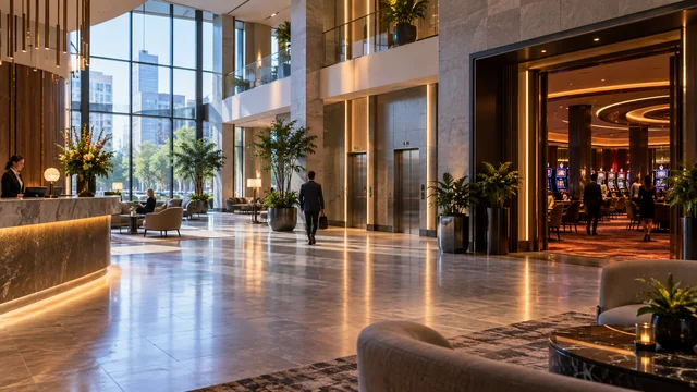 Zelfgemaakt redactioneel atriumbeeld; geen foto van Hotel Eindhoven of Jack's Casino
