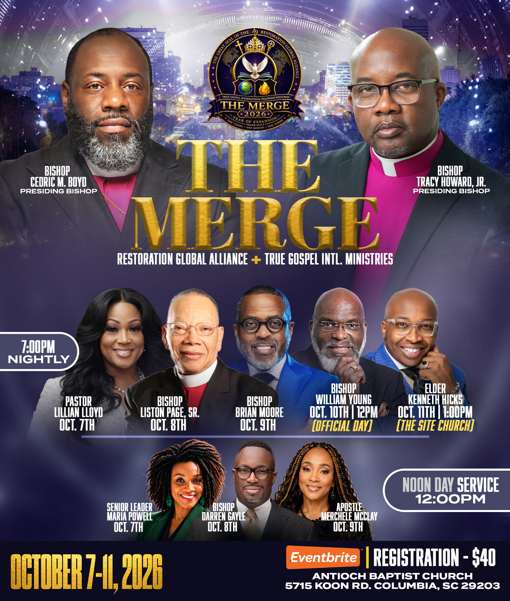 The Merge 2026 — Holy Convocation featuring Bishop Cedric M. Boyd and Bishop Tracy Howard Jr., October 7-11 at Antioch Baptist Church Columbia SC