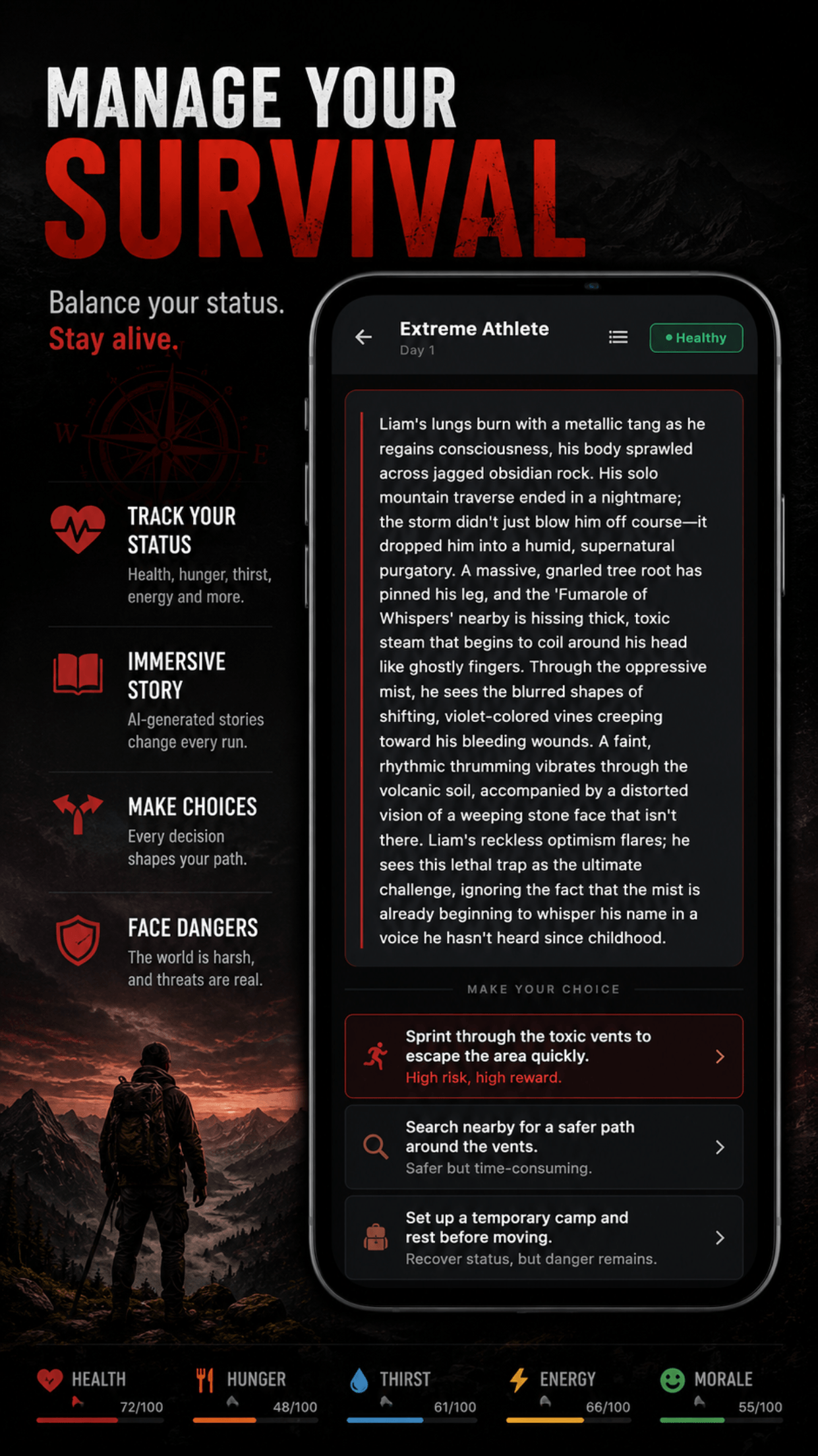 Manage Your Survival screen